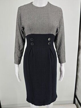 Vintage 1990s Courtney Rhodes Houndstooth Colorblock Secretary Sheath Dress (XS)